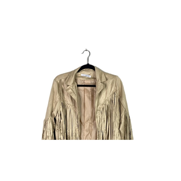 NEW! Western Fringe Soft Faux Suede Open Style Lined Jacket Coat M Light Tan - Picture 3 of 12